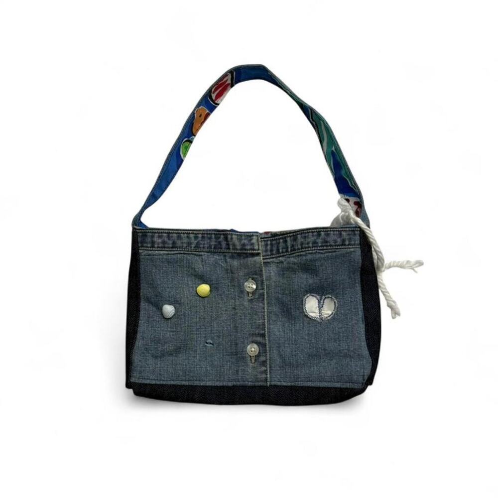 Handmade Up cycled Denim Y2K Mini Shoulder Purse Seashell Heart Patch Unique